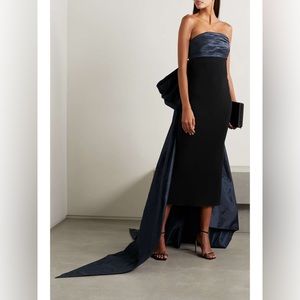 Oscar De La Renta Strapless Draped Taffeta Bow Midi Gown